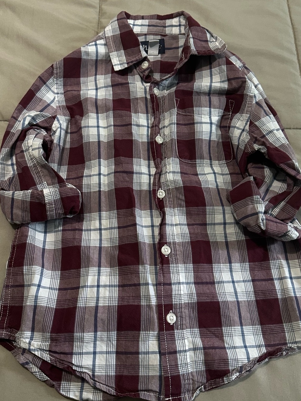 Boys Plaid Button-Up Shirt in Burgundy and White